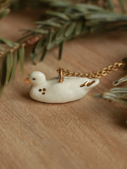 Ceramic Duck necklace - with 22k gold details