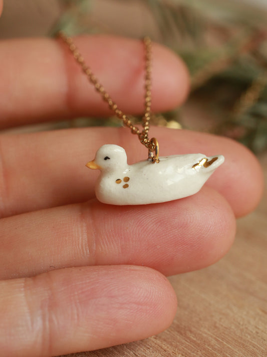 Ceramic Duck necklace - with 22k gold details