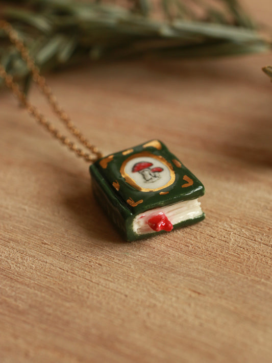 Mushroom book necklace