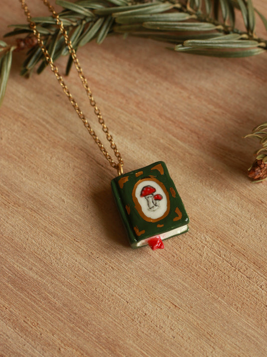 Mushroom book necklace