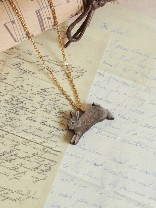 Jumping rabbit necklace - wooden pendant