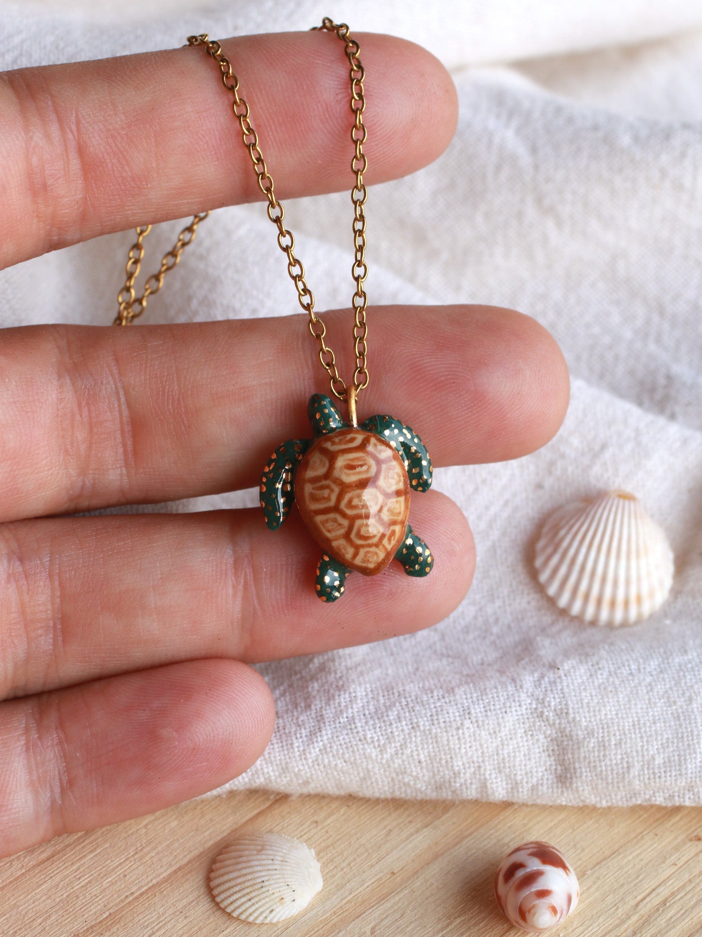 Dark green sea turtle necklace