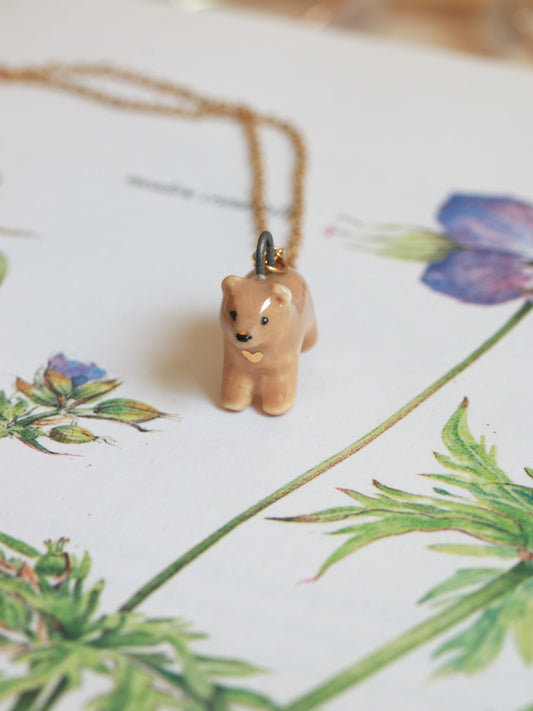 Ceramic bear necklace - with 22k gold details