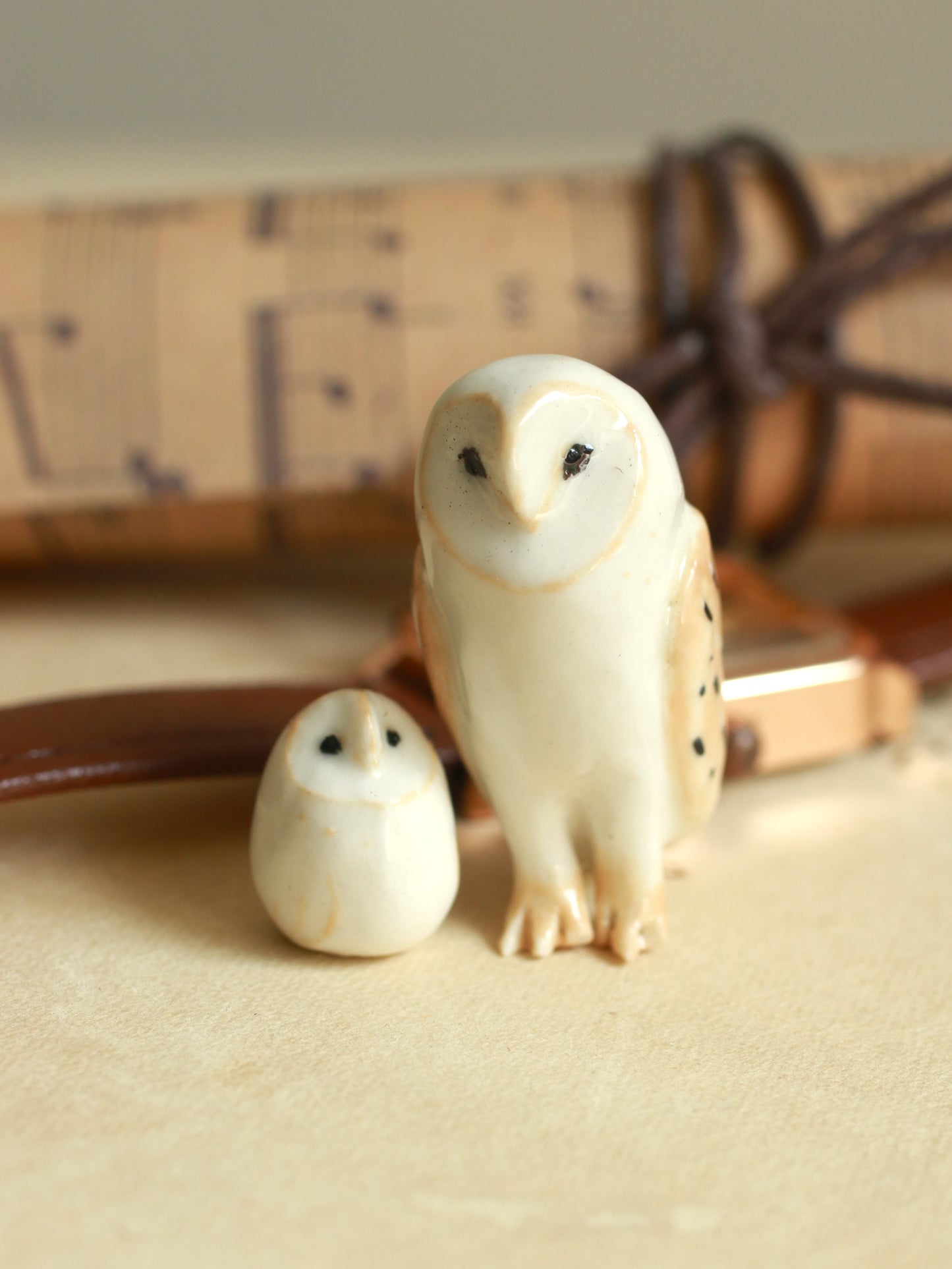 Ceramic owl mama and baby owl - Ceramic owl figures