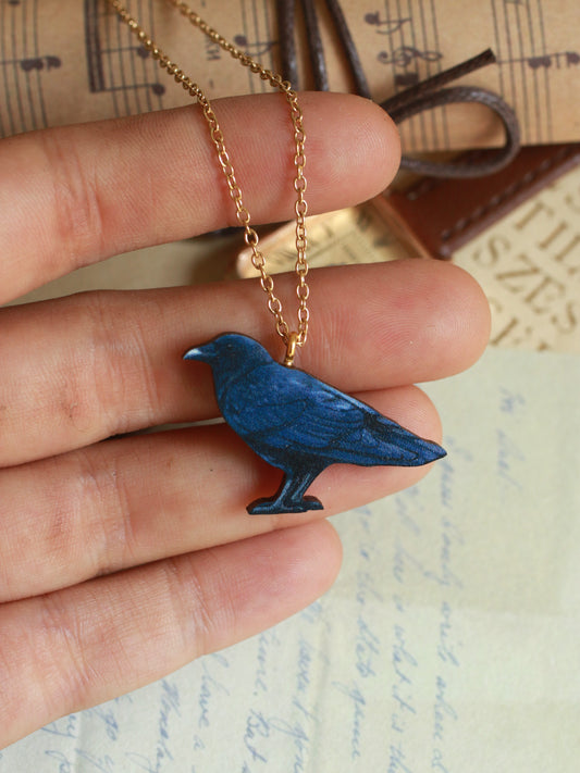 Crow - wooden bird necklace