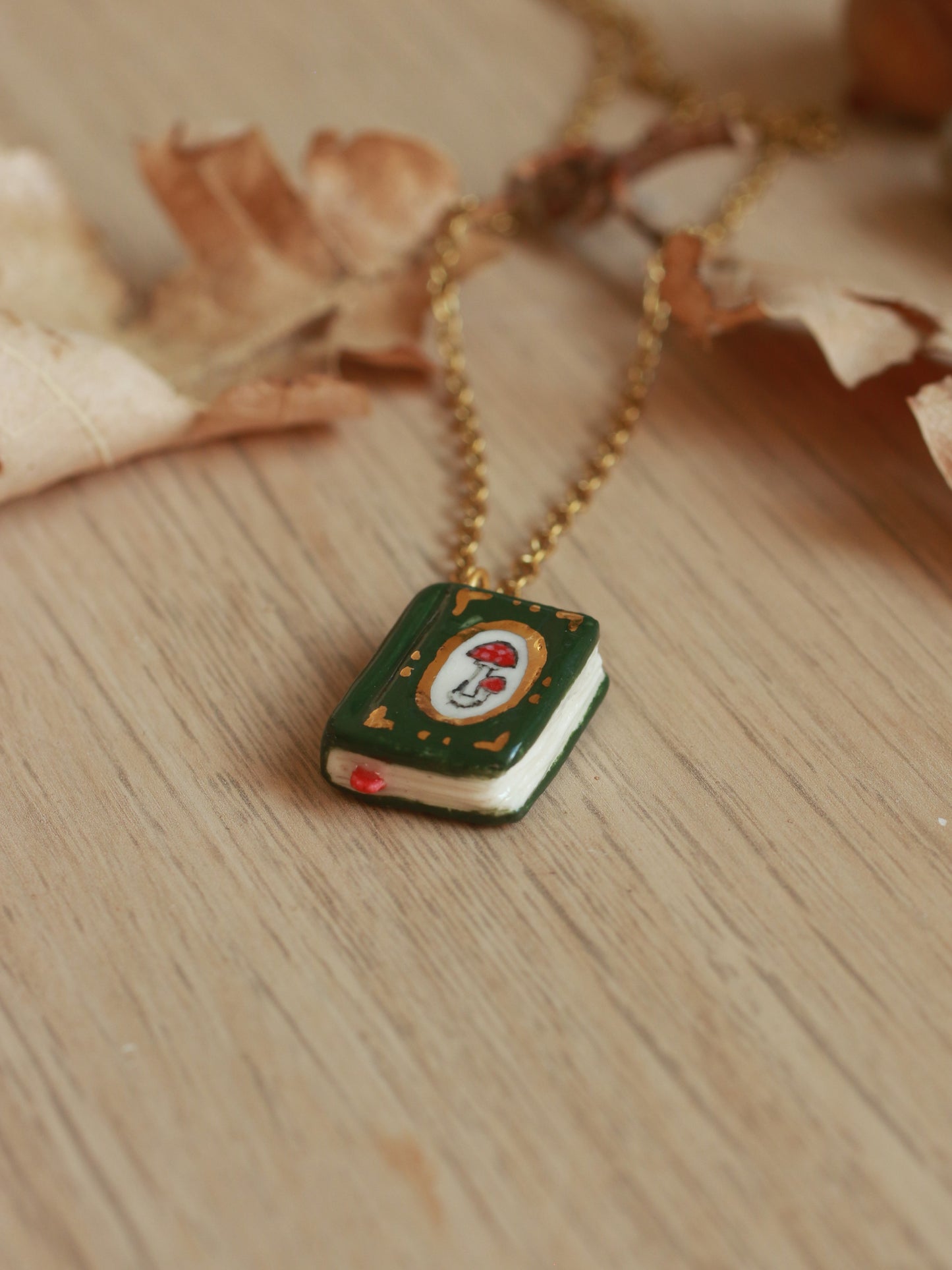 Mushroom book necklace