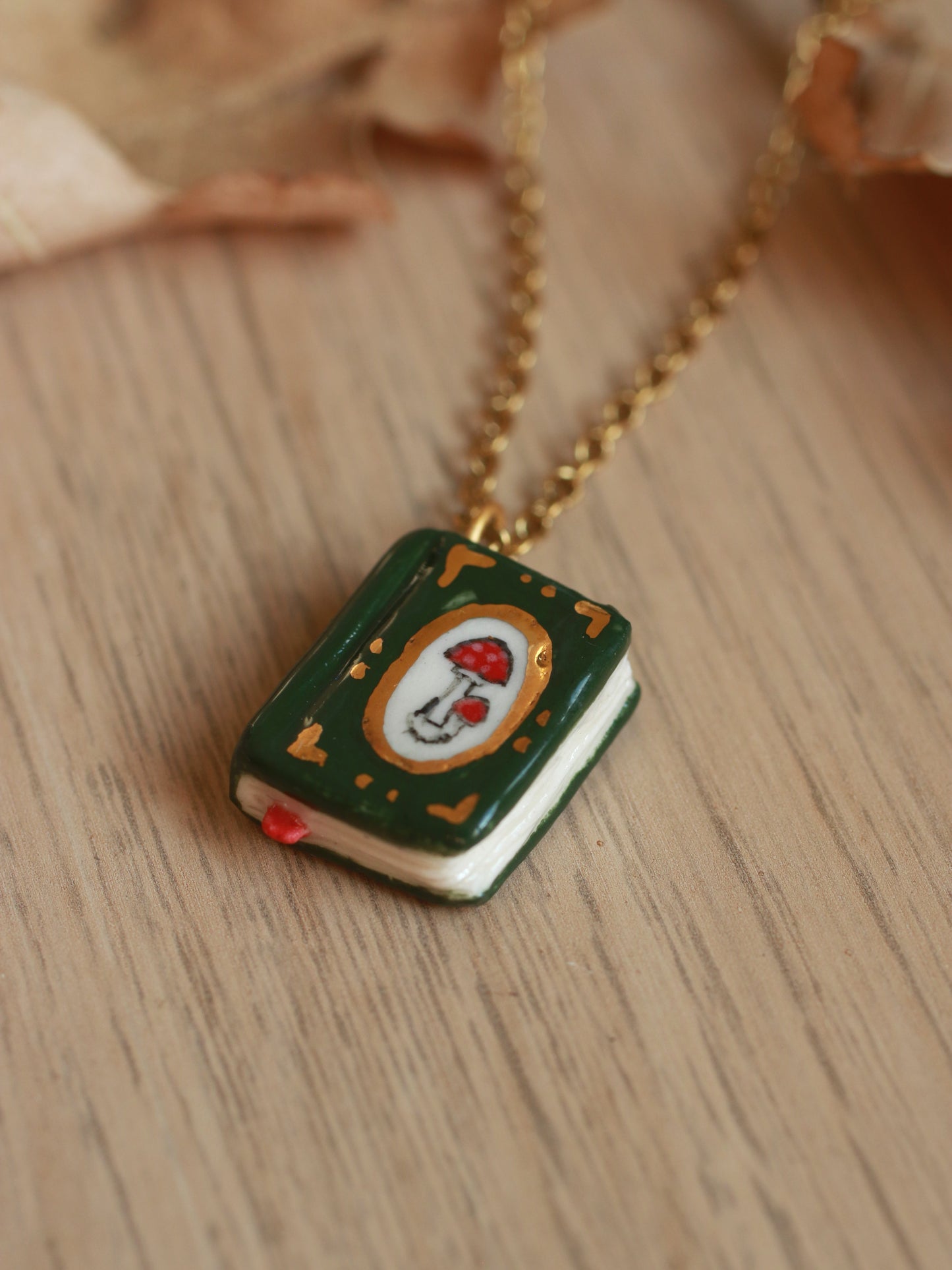 Mushroom book necklace