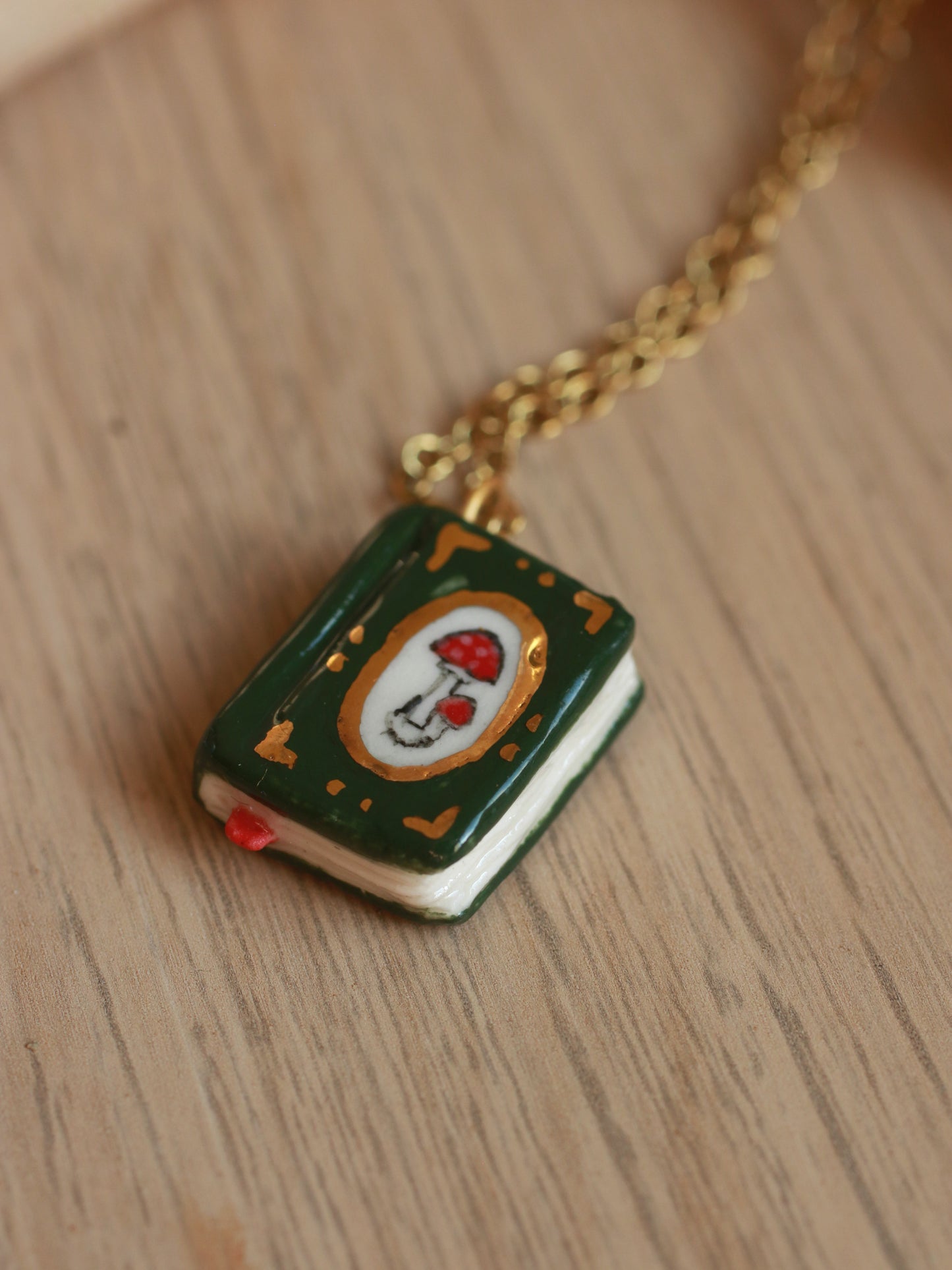 Mushroom book necklace