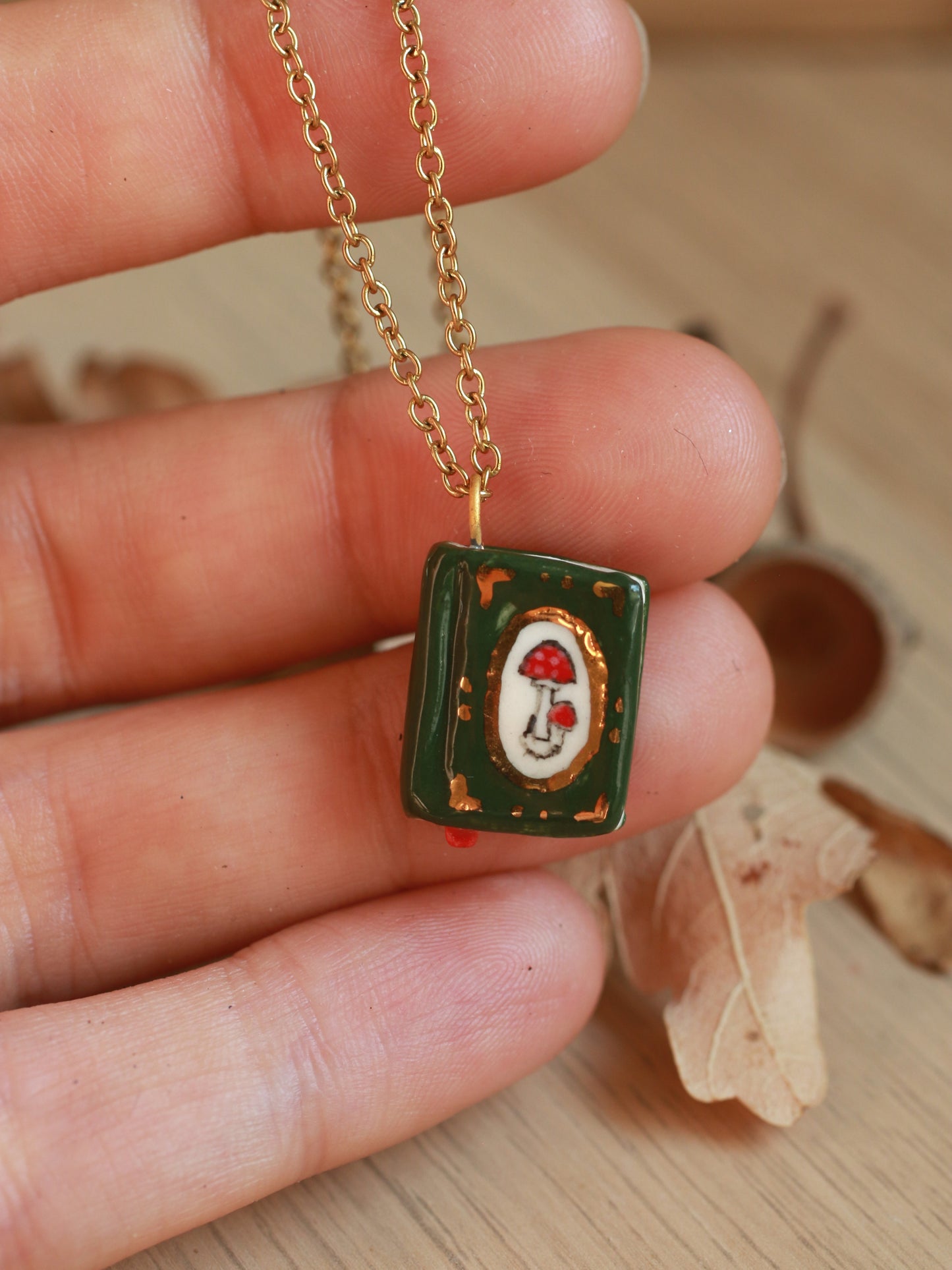 Mushroom book necklace