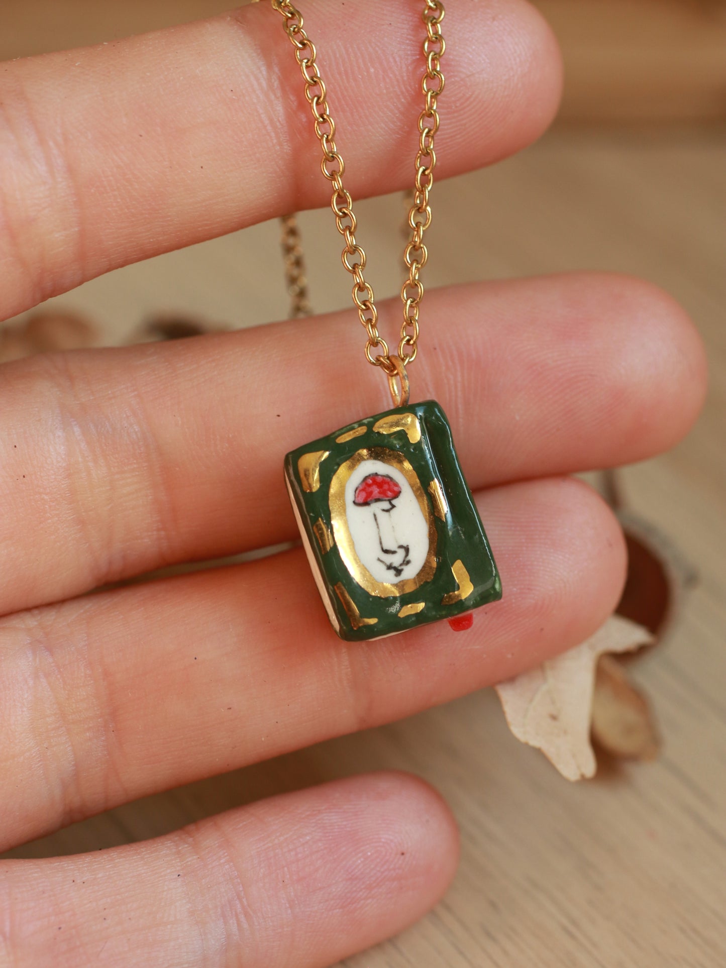 Mushroom book necklace