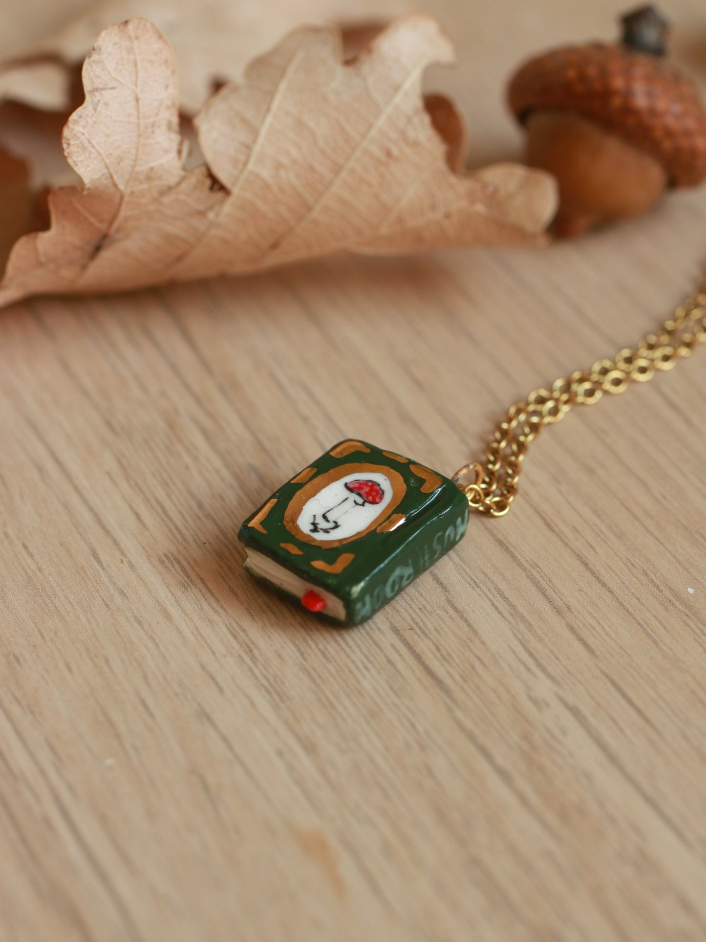 Mushroom book necklace