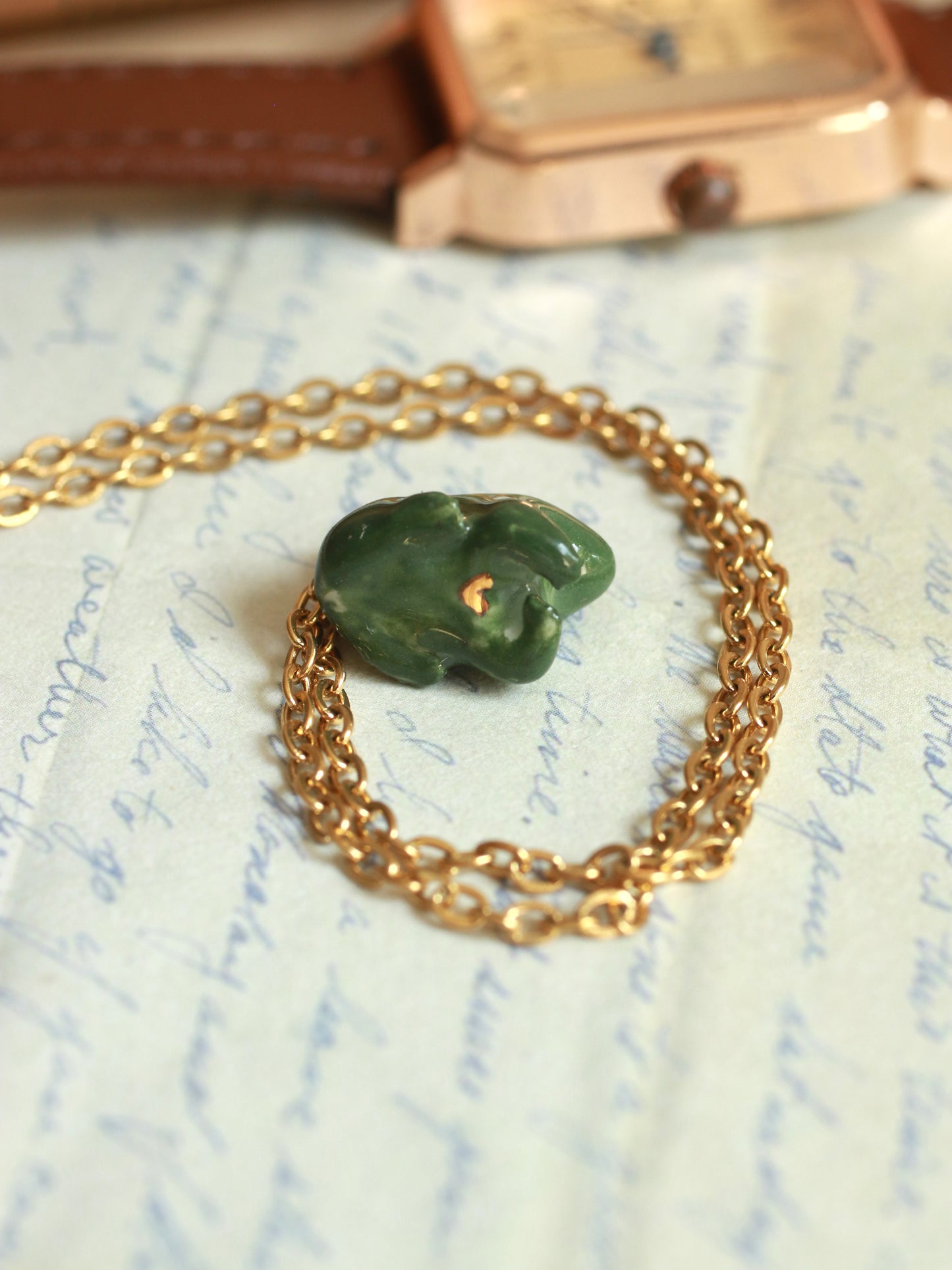 Ceramic Frog necklace - 22k gold details