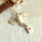 Ceramic Barn owl necklace with a tiny letter - 22k gold details