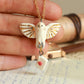 Ceramic Barn owl necklace with a tiny letter - 22k gold details