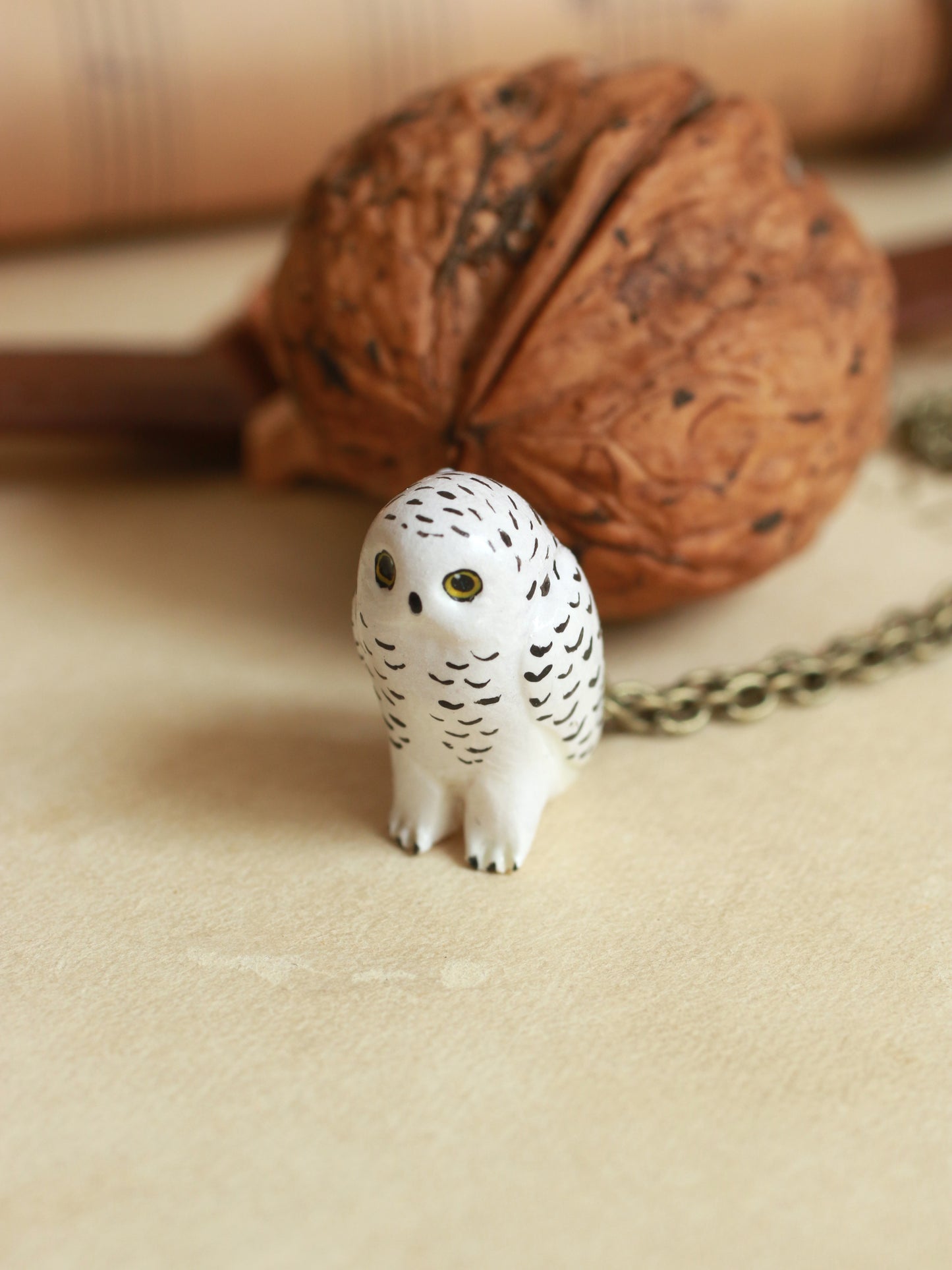 Snowy owl necklace in a nutshell box