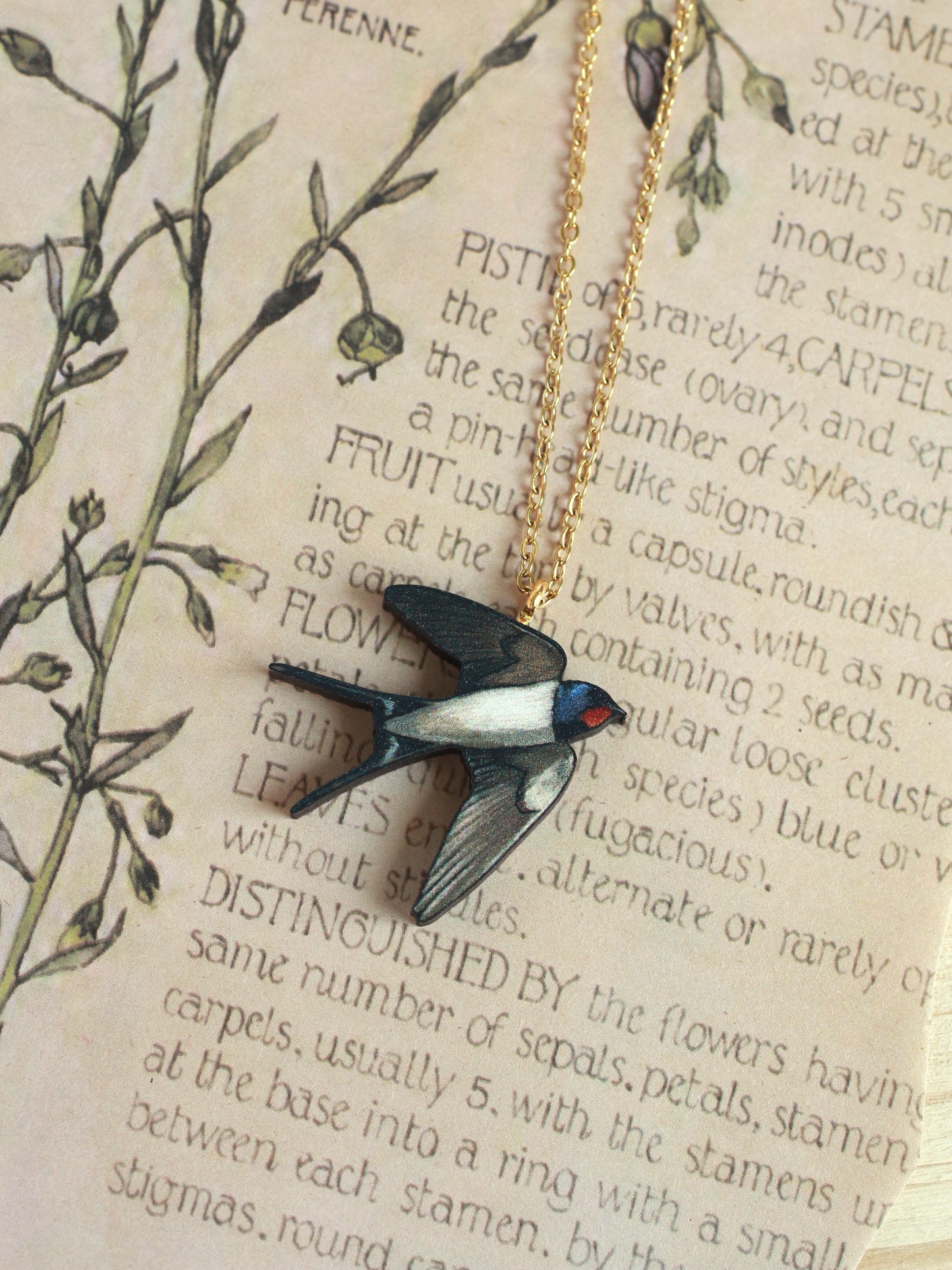 Swallow necklace - wooden bird pendant