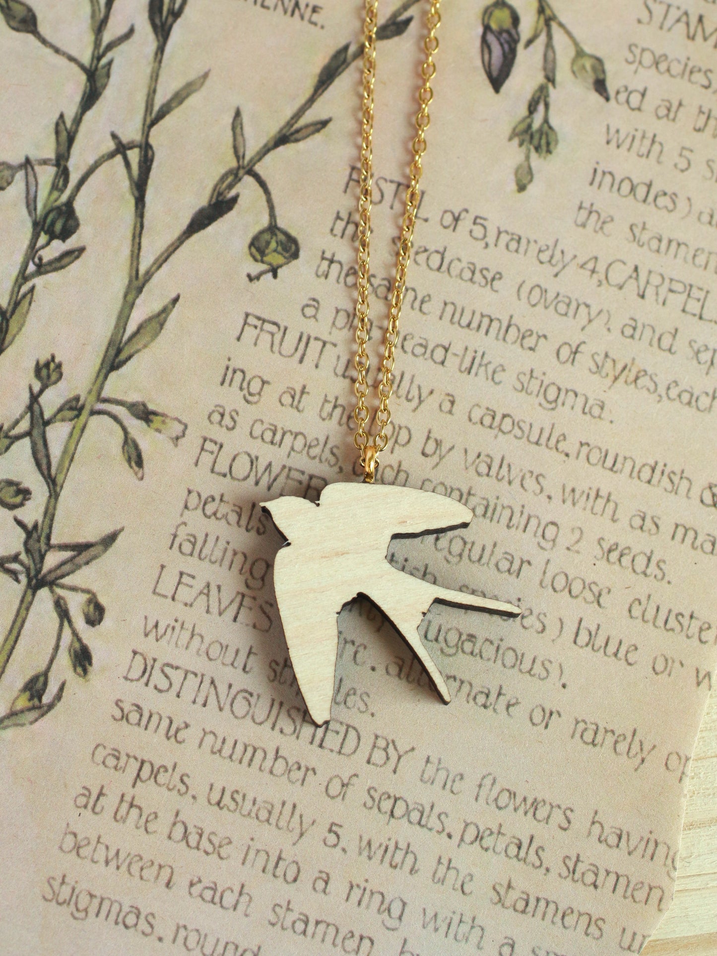 Swallow necklace - wooden bird pendant