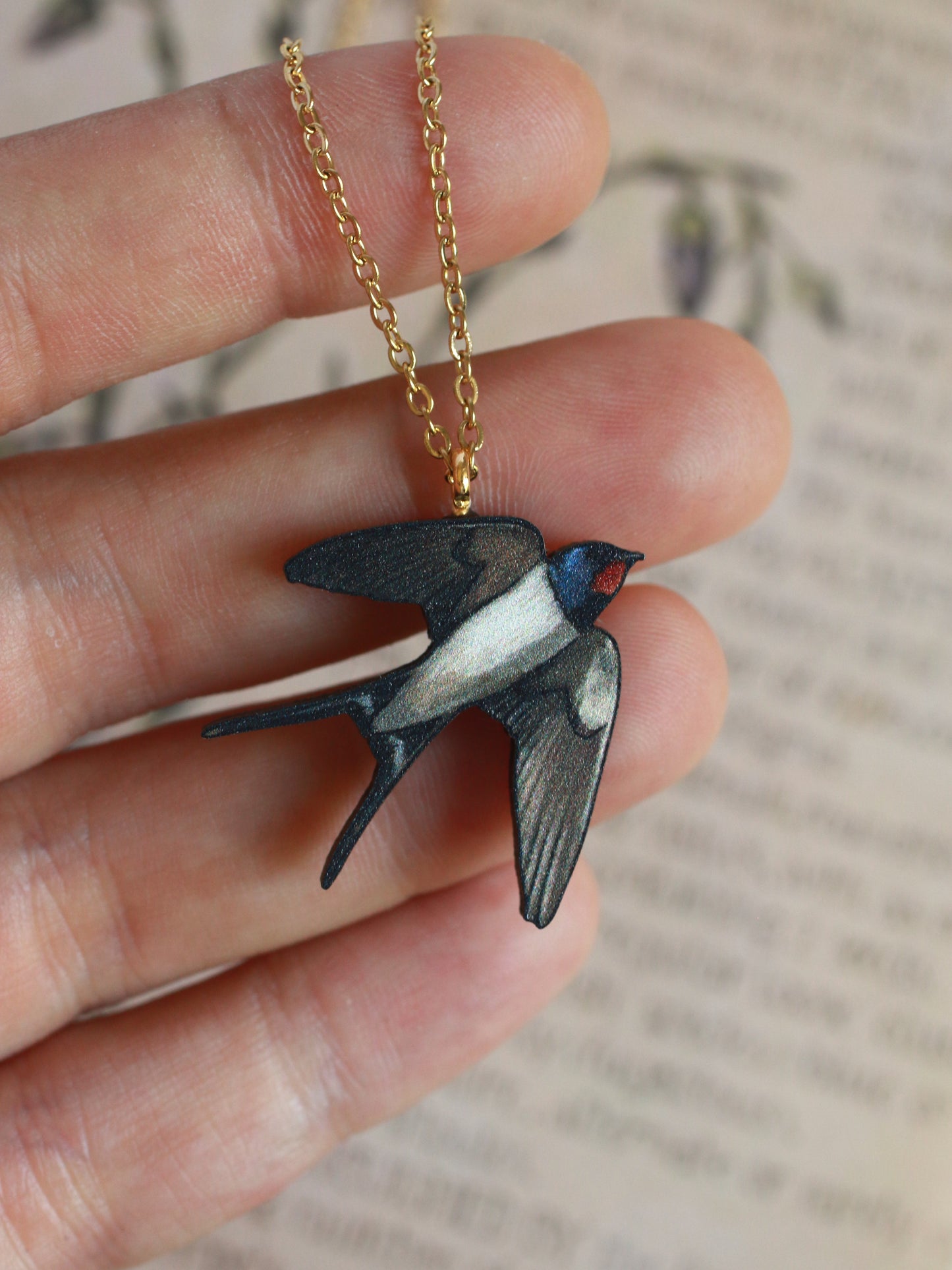 Swallow necklace - wooden bird pendant