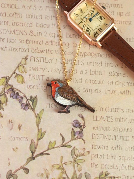 Robin - wooden bird necklace