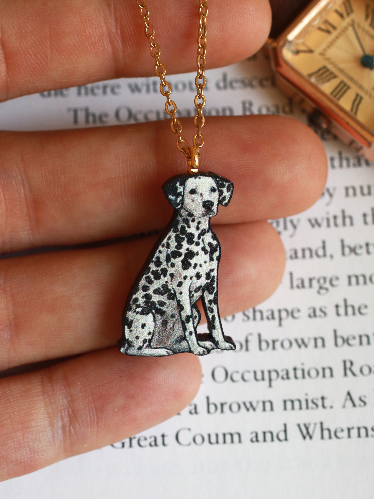 Dalmatian necklace - wooden dog pendant