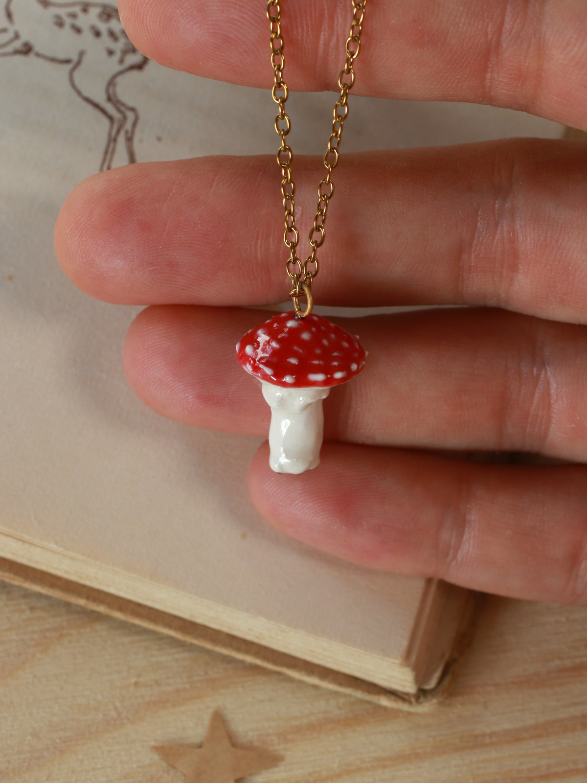 Fly-agaric mushroom necklace