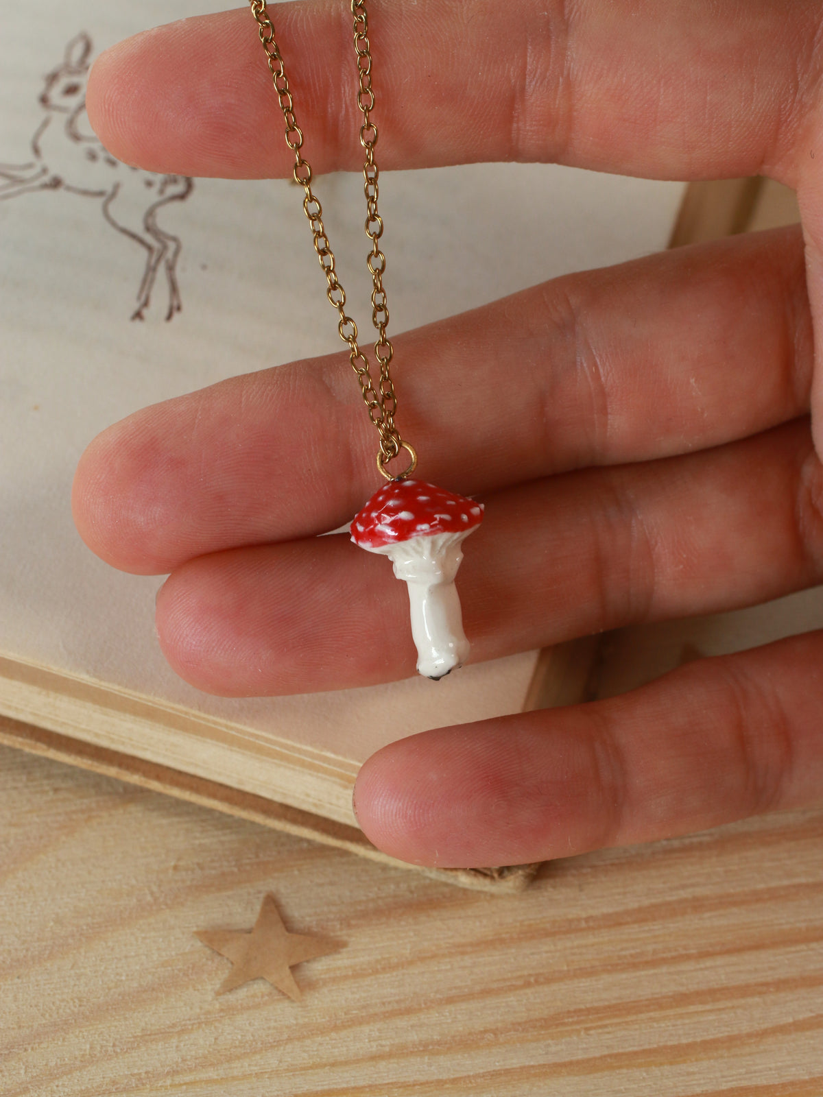 Fly-agaric mushroom necklace