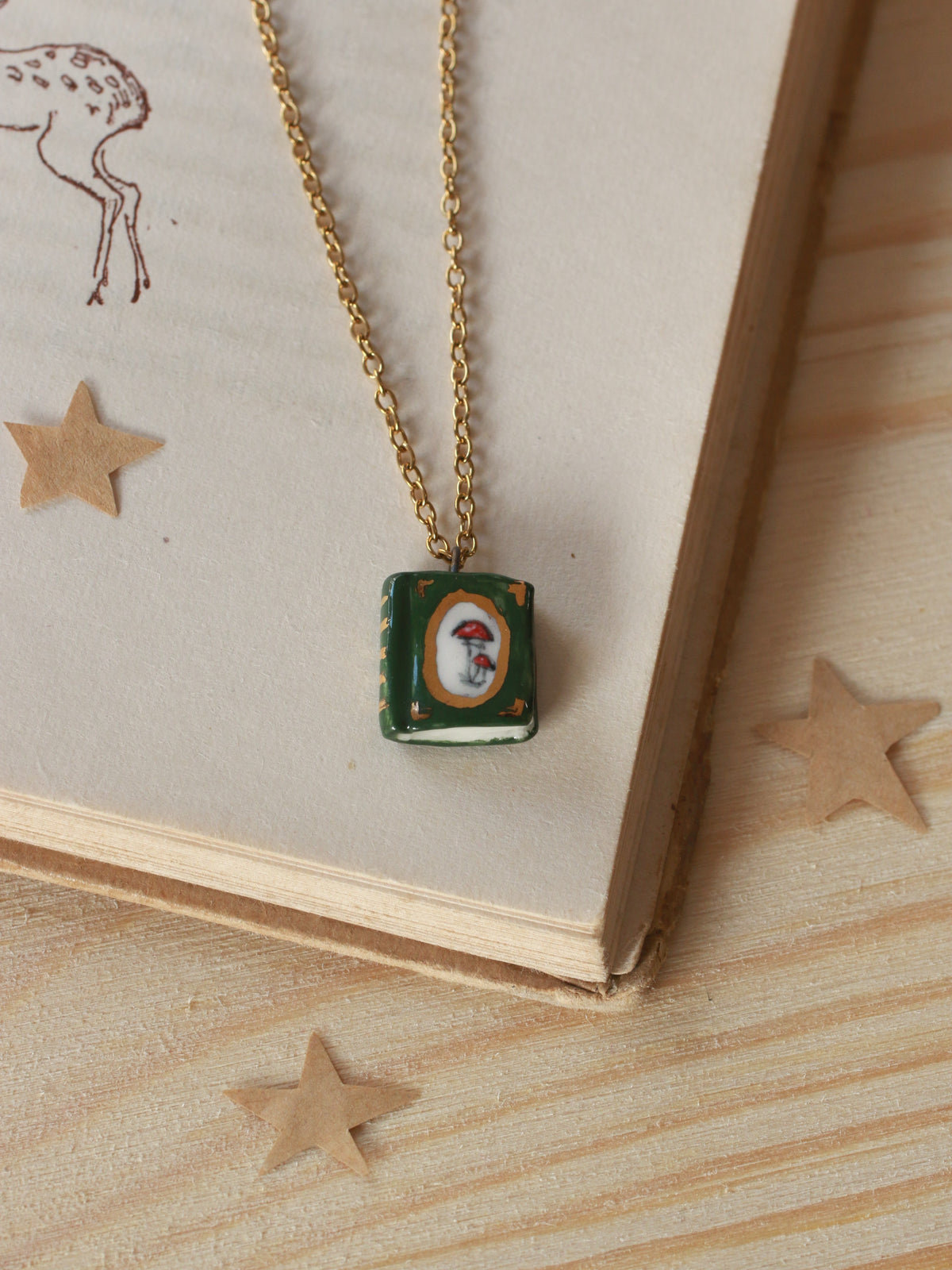 Mushroom book necklace