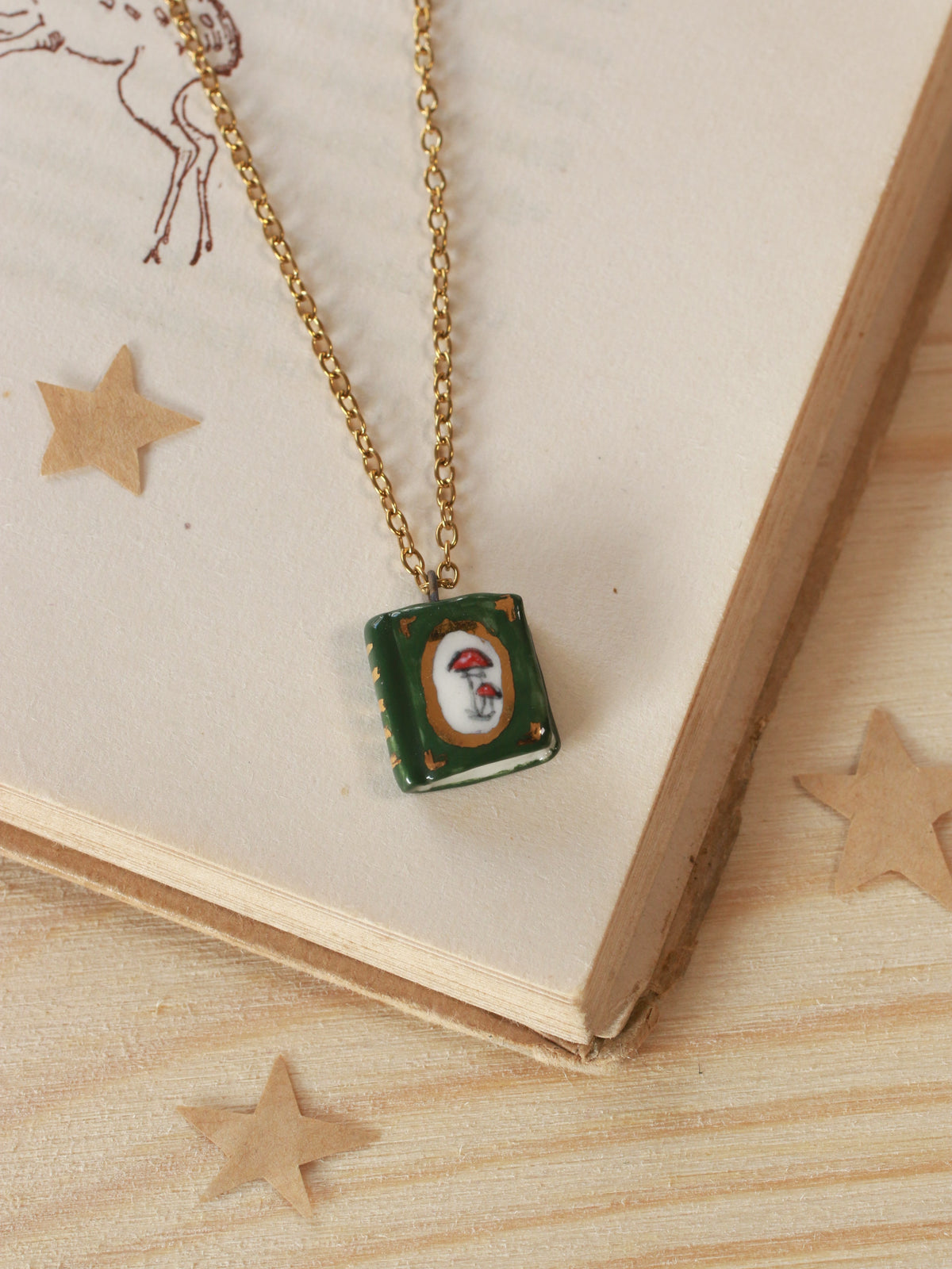 Mushroom book necklace