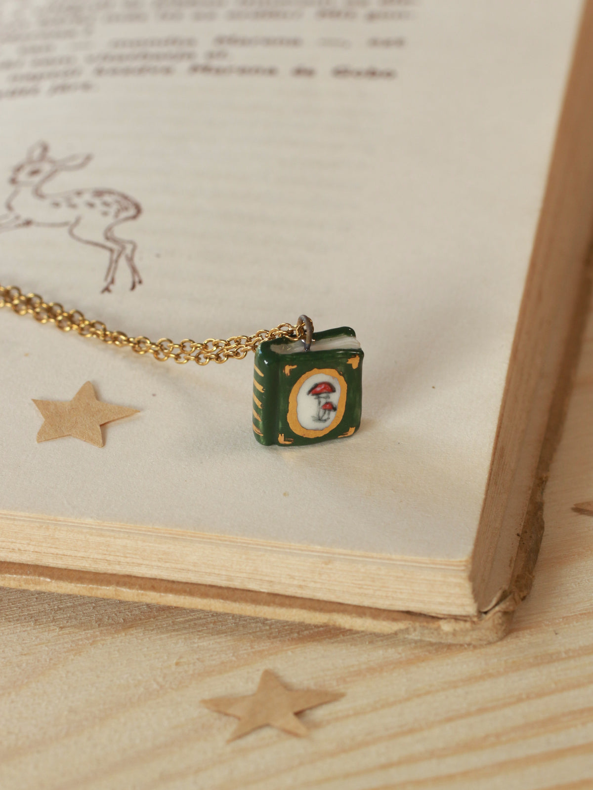 Mushroom book necklace