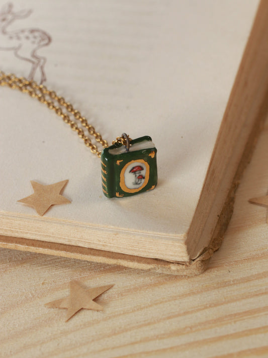 Mushroom book necklace