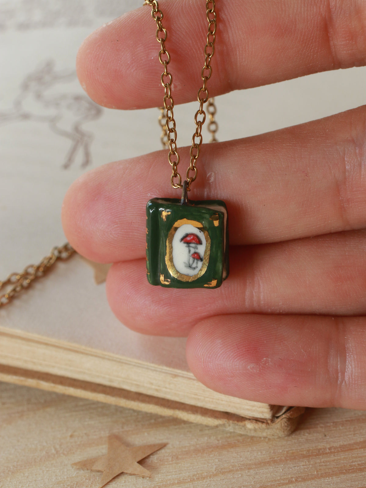 Mushroom book necklace
