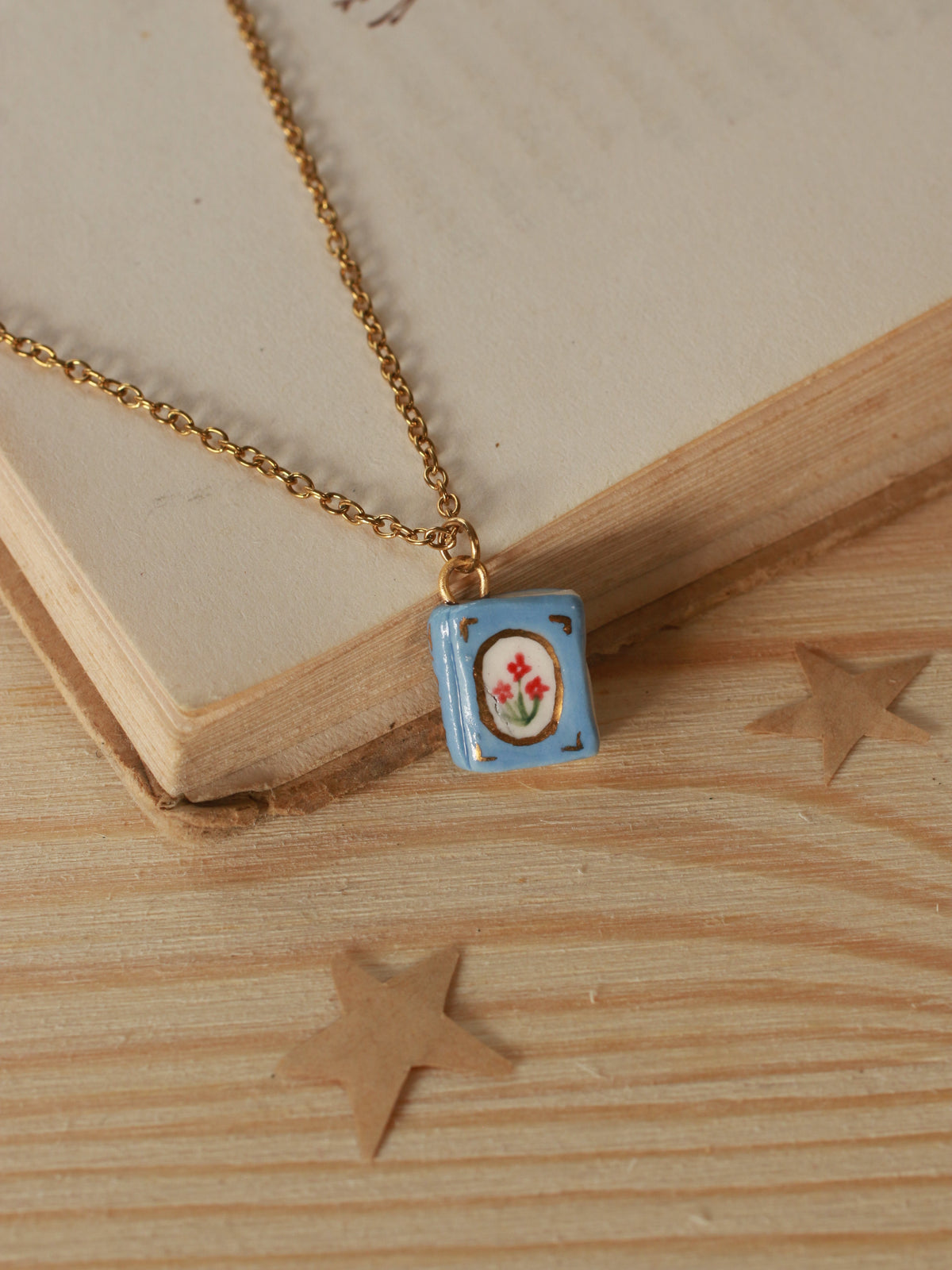 Flower book necklace - Blue book