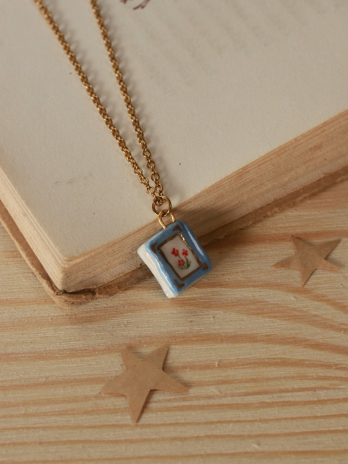 Flower book necklace - Blue book