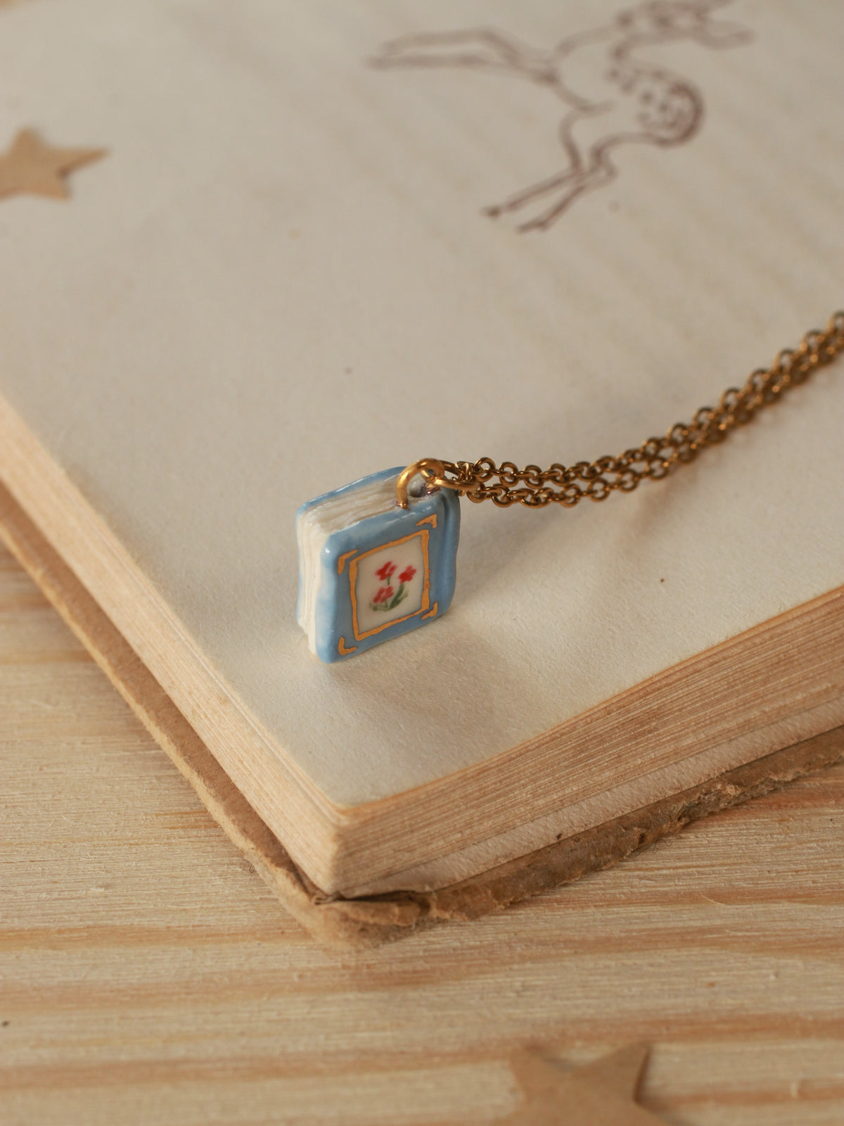 Flower book necklace - Blue book