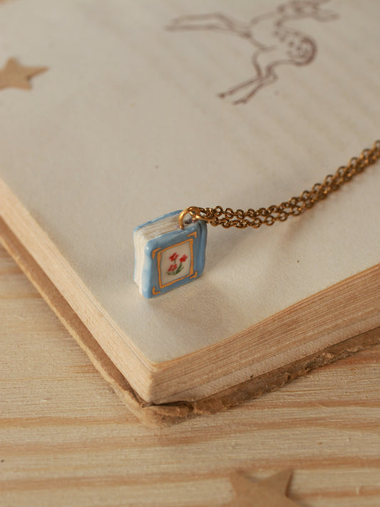 Flower book necklace - Blue book