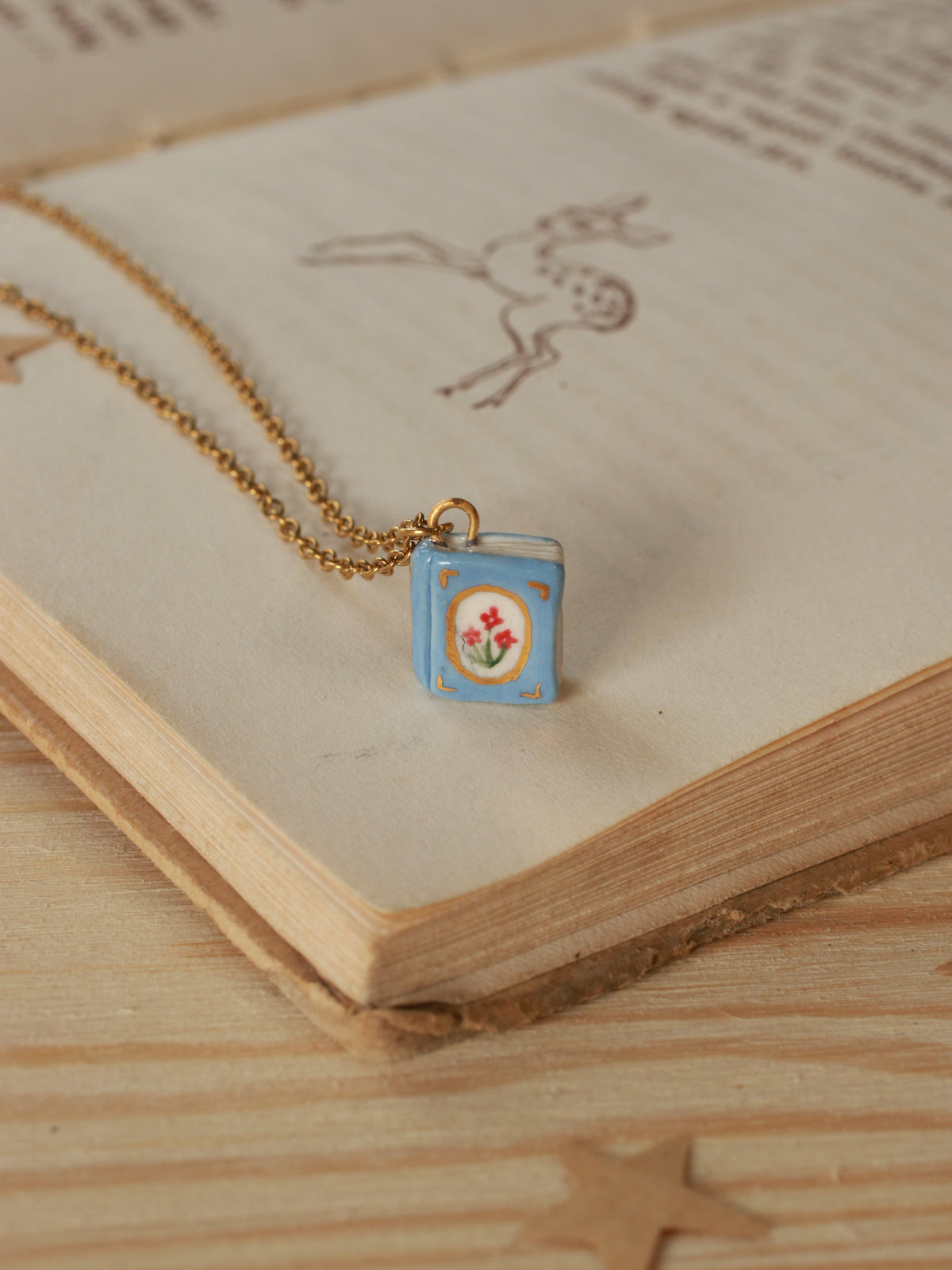 Flower book necklace - Blue book