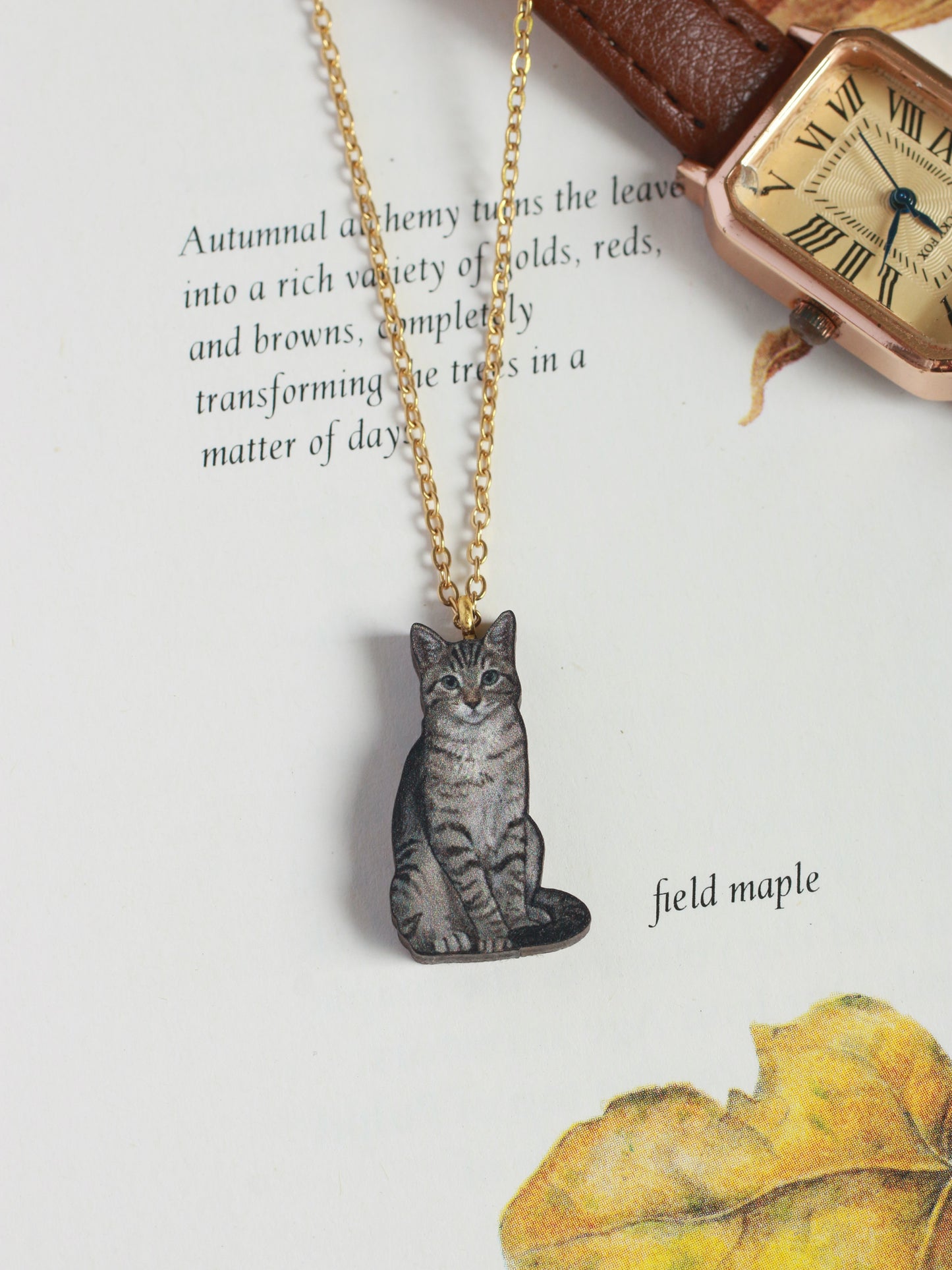 Grey tabby cat necklace