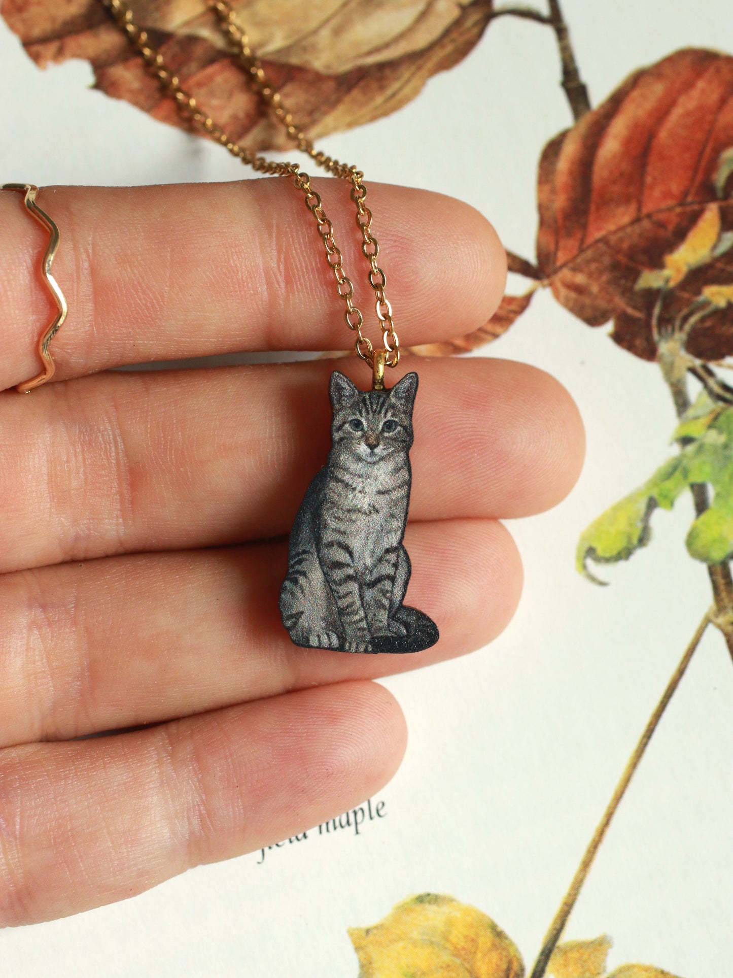 Grey tabby cat necklace