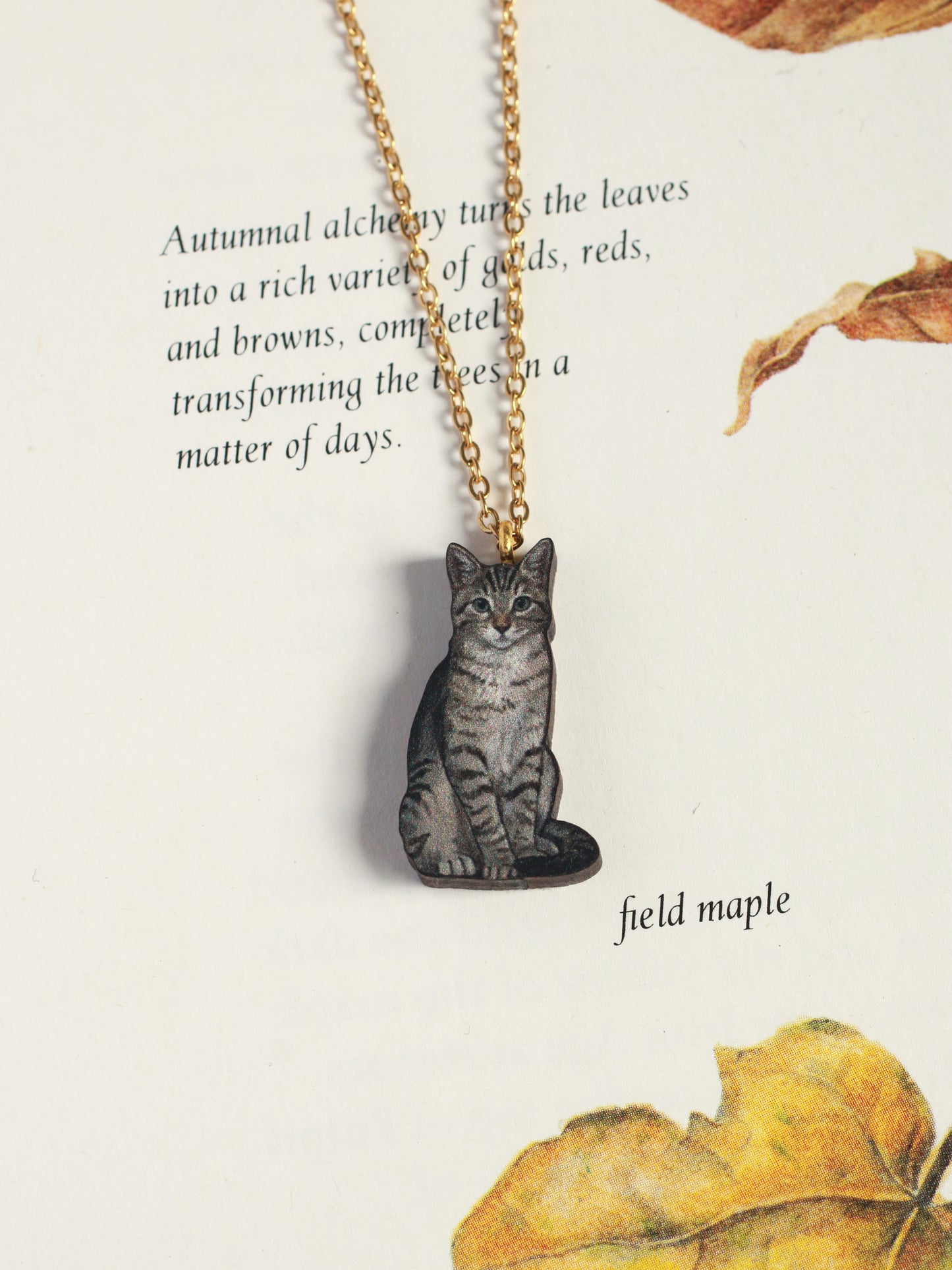 Grey tabby cat necklace