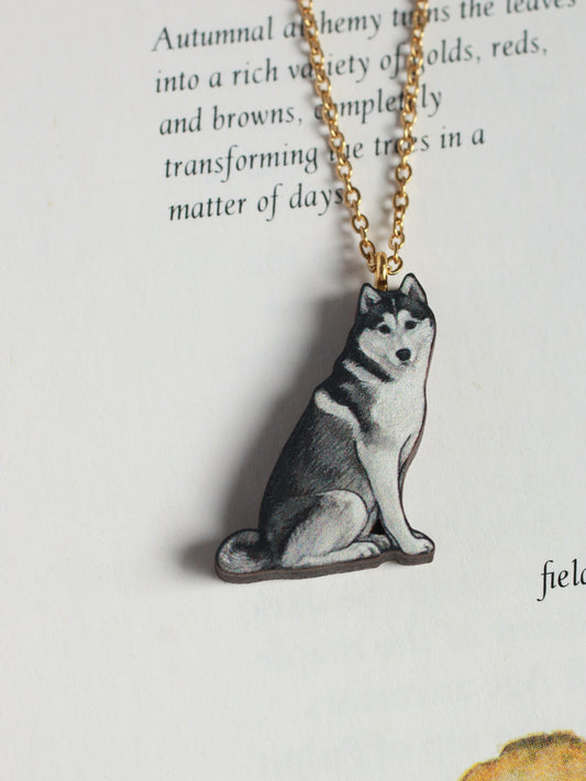 Husky necklace - wooden dog pendant