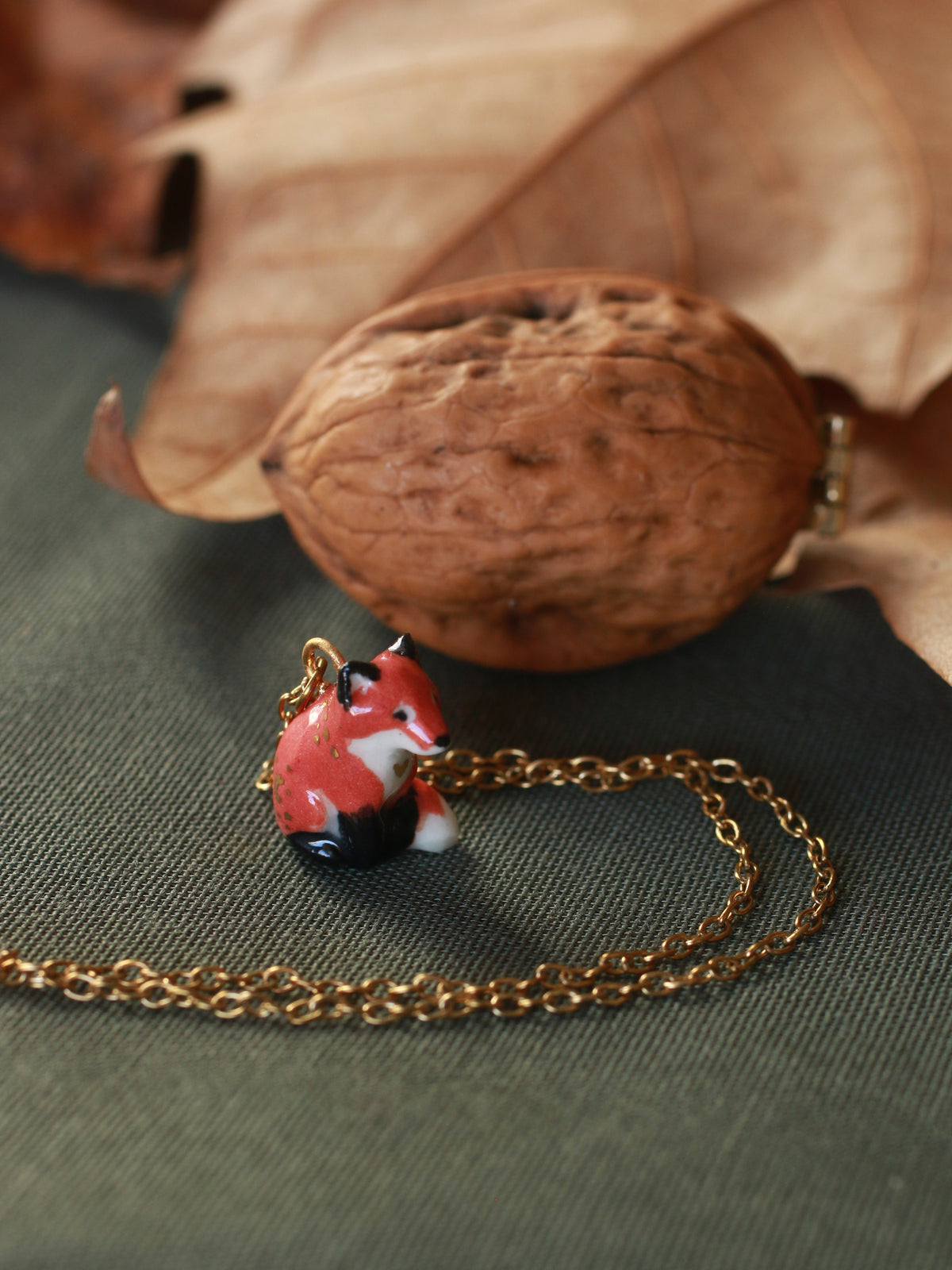 Fox necklace - walnut box