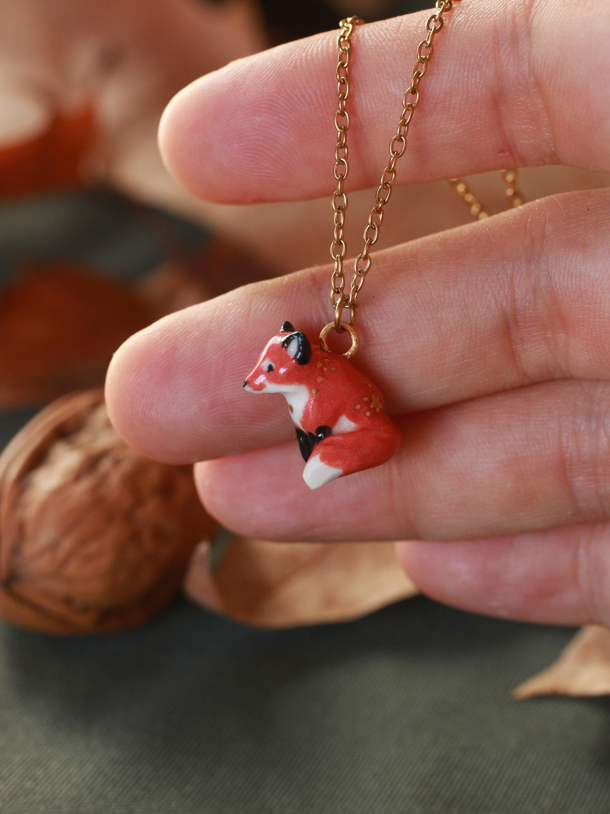 Fox necklace - walnut box