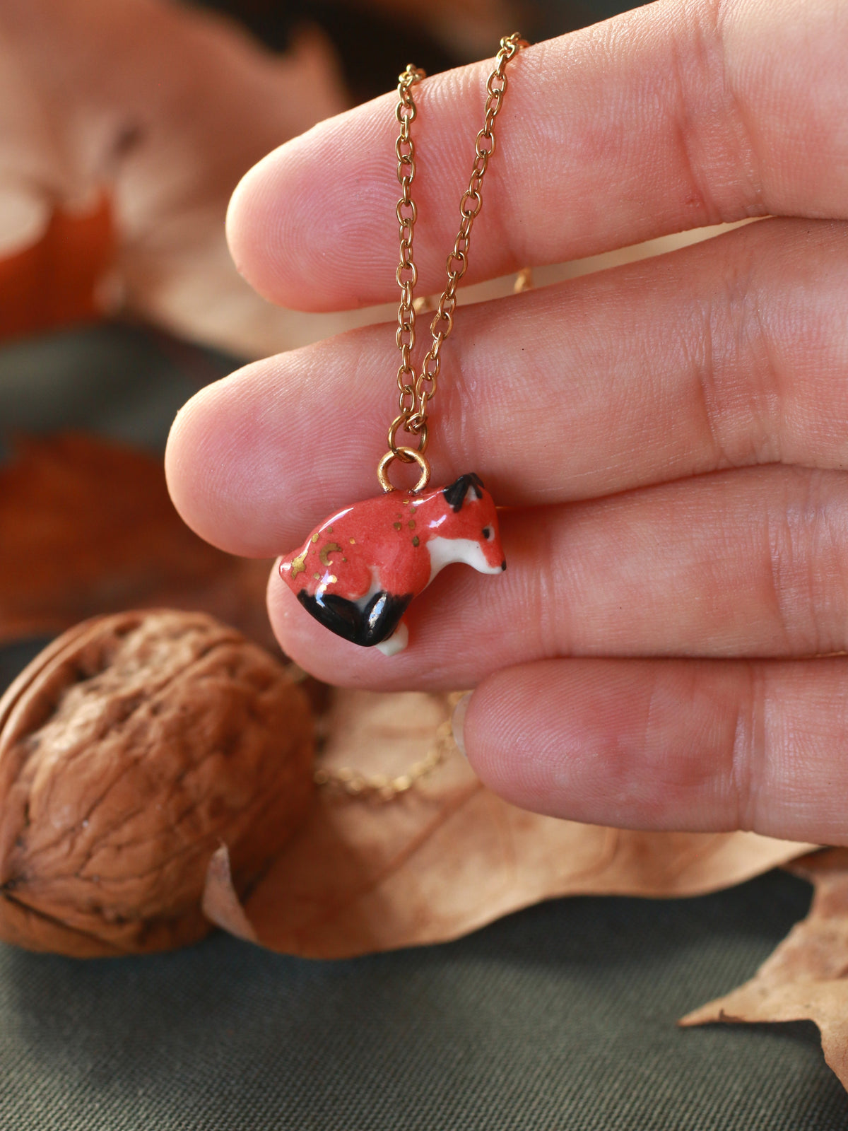 Fox necklace - walnut box