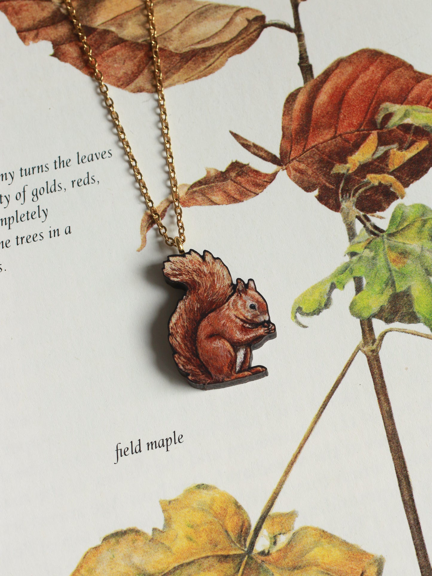 Wooden squirrel necklace