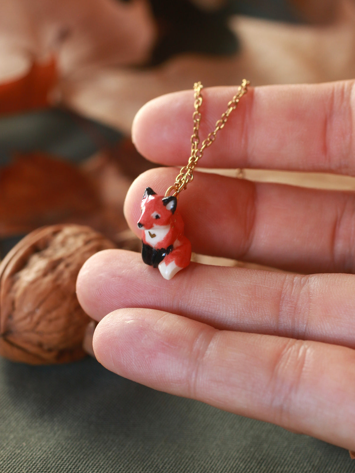 Fox necklace - walnut box