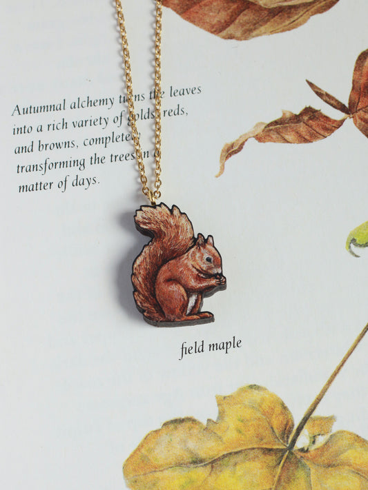 Wooden squirrel necklace