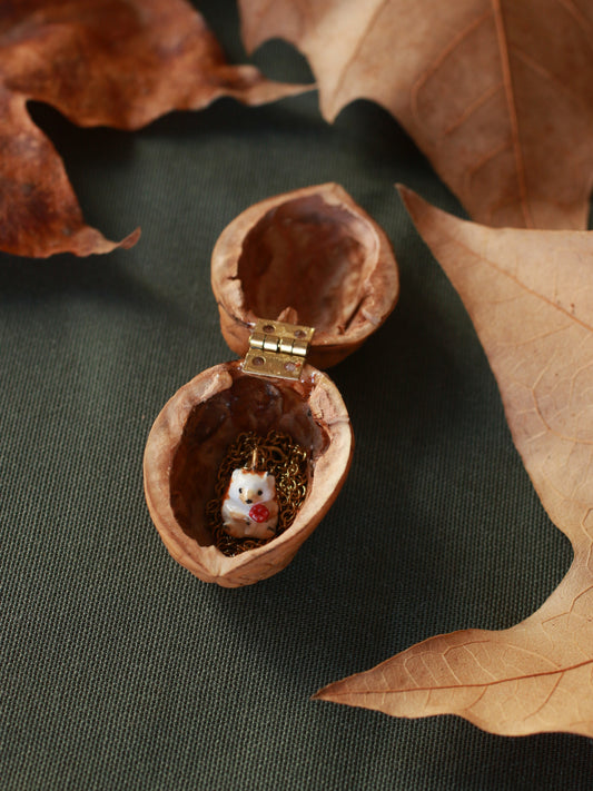 Hedgehog necklace - walnut box