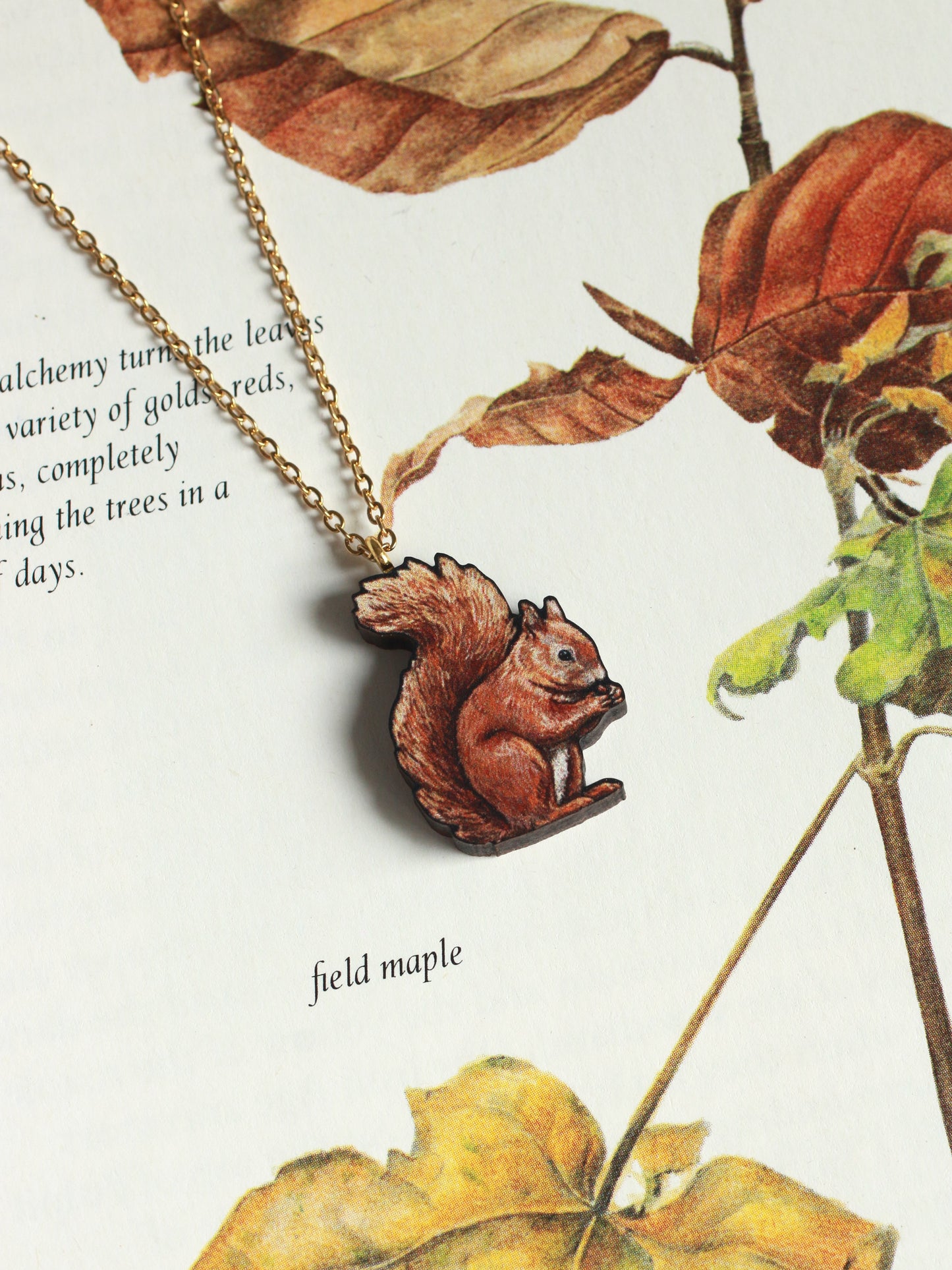 Wooden squirrel necklace