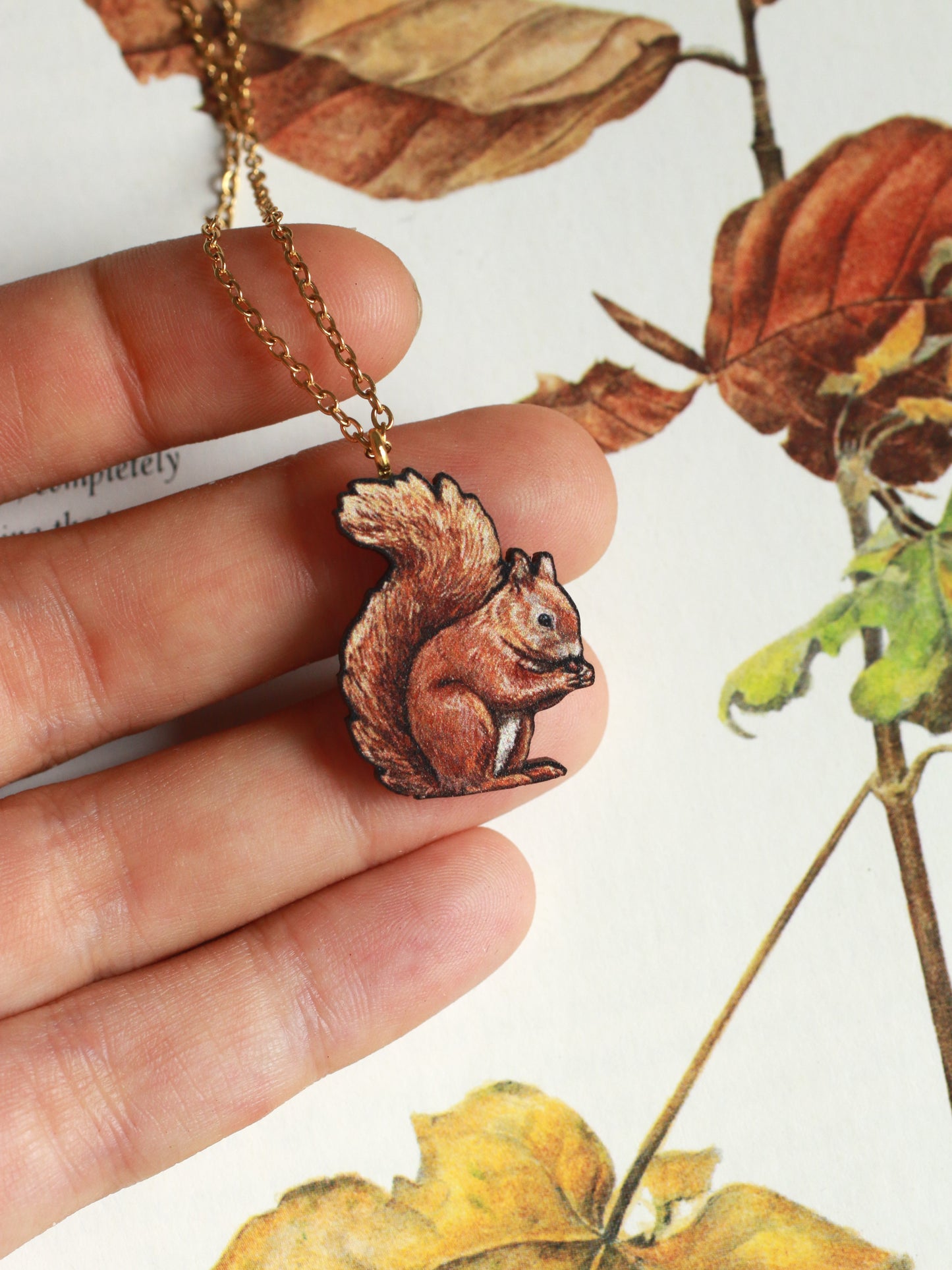 Wooden squirrel necklace