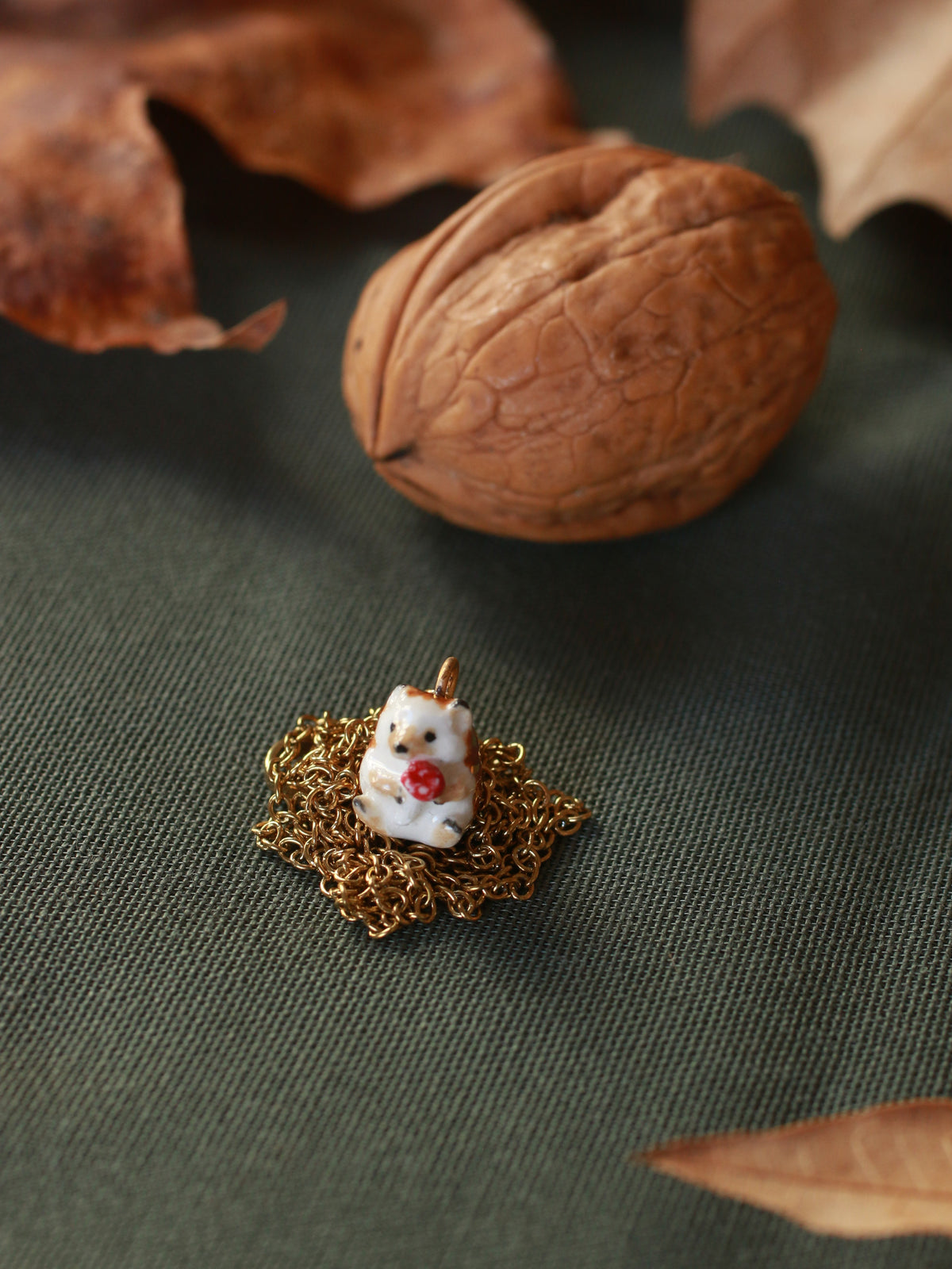 Hedgehog necklace - walnut box
